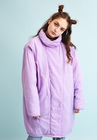 80'S RETRO ATHLEISURE LILAC PASTEL PUFFER PARKA JACKET