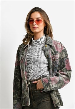 Vintage corduroy velvet jacket floral patterned women blazer