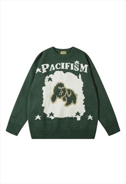 Sheep print sweater anti war knitwear jumper in green