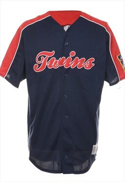 Vintage Twins Baseball Navy & Red Button-Front Sports Top - 