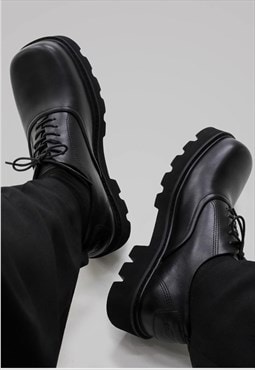 Square toe Derby shoes platform edgy Goth brogues in black