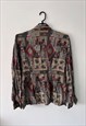 SCARF PRINT PATCHWORK 80S CASUAL BLOUSE LARGE