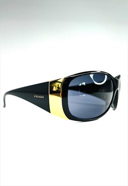 Prada Sunglasses Oversized Black Gold Logo Vintage
