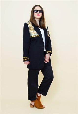 VINTAGE 90S BLACK BLAZER WITH EMBROIDERED LEOPARD FACE