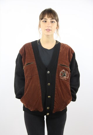 VINTAGE SUEDE PANELLED WARM CARDIGAN