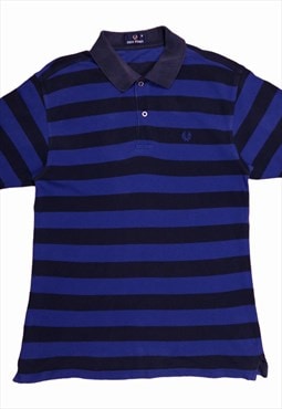Y2K Fred Perry Striped Polo Shirt In Blue Size Medium