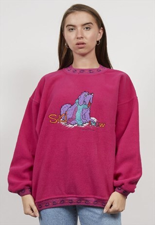 VINTAGE 80'S PINK HOUND TEDDY FLEECE SWEATSHIRT