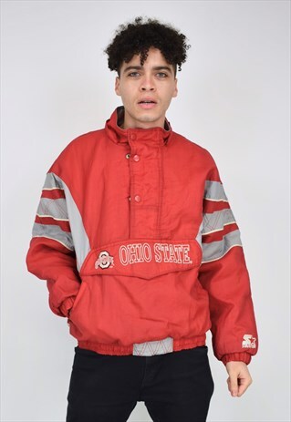 VINTAGE 90'S STARTER OHIO STATE RED & GREY 1/4 ZIP COAT