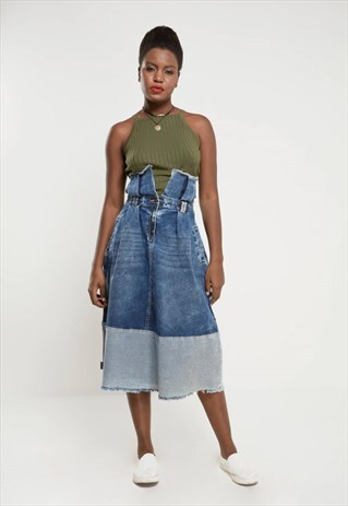 PAPER BAG DENIM MID BLUE SKIRT