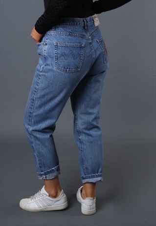 MID-HIGH WAISTED DENIM JEANS TAPERED LEG UK 12 (G63Y)