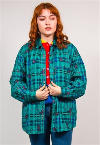 VINTAGE 90'S BLUE PAISLEY PATTERN LIGHTLY PADDED SHIRT