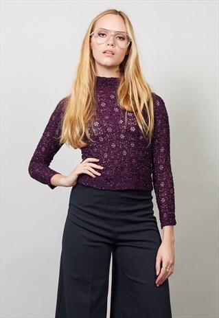 VINTAGE 90'S PURPLE SPARKLY HIGH NECK JUMPER