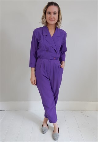 VINTAGE 80'S PURPLE SHIRT STYLE JUMPSUIT
