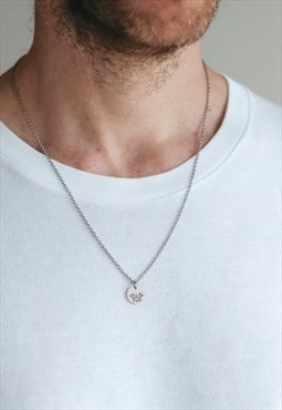 Lotus chain necklace for men silver yoga pendant for him