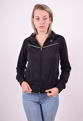NIKE WOMENS VINTAGE TRACKSUIT TOP JACKET MEDIUM BLACK 90'S