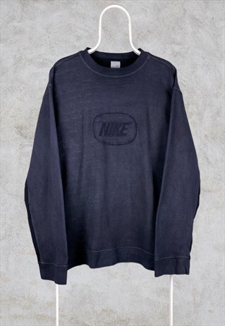 VINTAGE NIKE SWEATSHIRT SPELL OUT EMBROIDERED NAVY BLUE XL