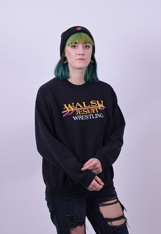 VINTAGE 90'S BLACK WALSH JESUT WRESTLING USA SWEATER LARGE
