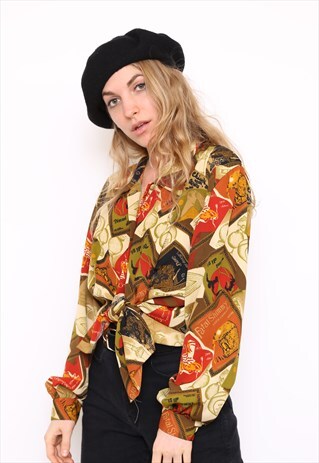 VINTAGE 80S BROWN ART PRINT SHIRT