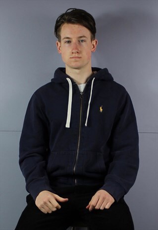 VINTAGE POLO RALPH LAUREN HOODIE IN NAVY BLUE WITH POCKETS A
