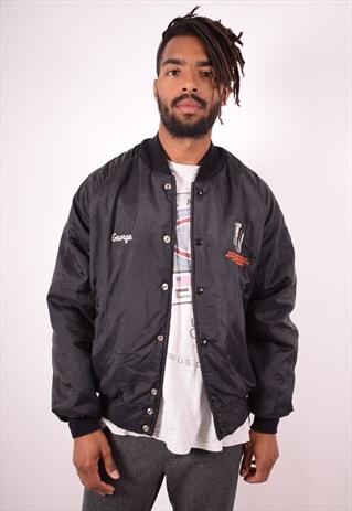 MENS VINTAGE BOMBER JACKET LARGE BLACK 90S