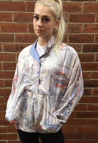 VINTAGE GRAFFITI ART DECO SHELL SUIT BOMBER JACKET PULLOVER