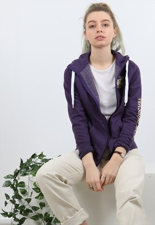 VINTAGE CHAMPION SMALL PURPLE ZIPPED COLLEGE HOODIE