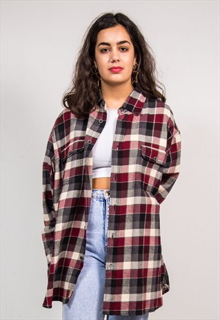 VINTAGE 90'S DARK CHECK OVERSIZE GRUNGE FLANNEL SHIRT