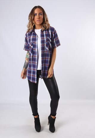 PRINT PATTERNED TARTAN SHIRT OVERSIZED FITTED UK 8 - 10 (42C