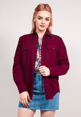 VINTAGE 90'S PLAIN BURGUNDY FLANNEL SHIRT