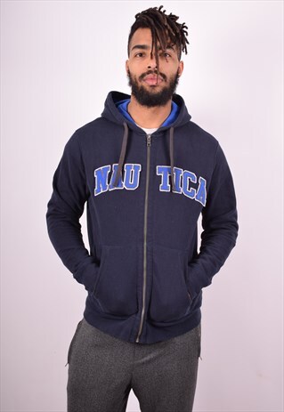 NAUTICA MENS VINTAGE HOODIE JACKET MEDIUM BLUE 90'S