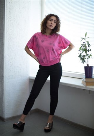 VINTAGE 80'S PINK COTTON SHORT SLEEVED TOP