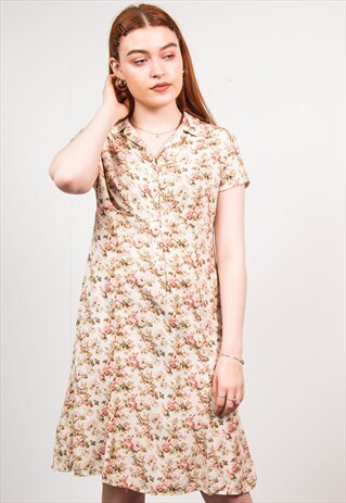90'S FLORAL PATTERN MIDI DRESS