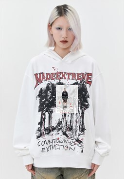 Gothic hoodie punk top grunge jumper graffiti sweat in white