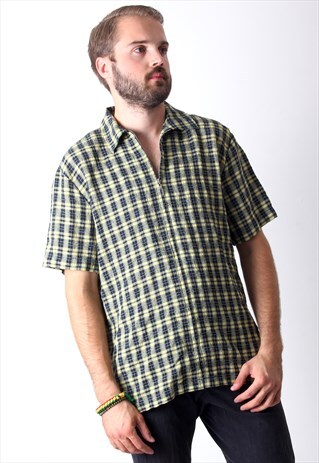 70'S PLAID HALF SLEEVE T-SHIRT CHECKERED MEN SHIRT