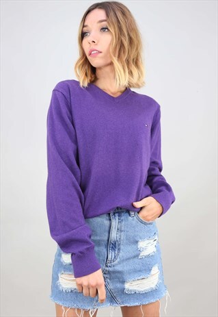VINTAGE RETRO OVERSIZED PURPLE TOMMY HILFIGER JUMPER