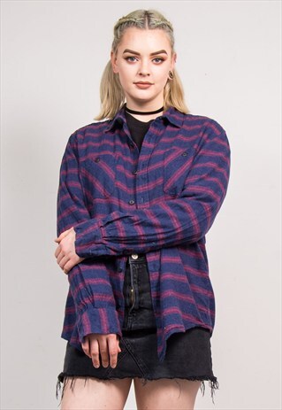 90'S VINTAGE STRIPE PATTERN GRUNGE FLANNEL SHIRT