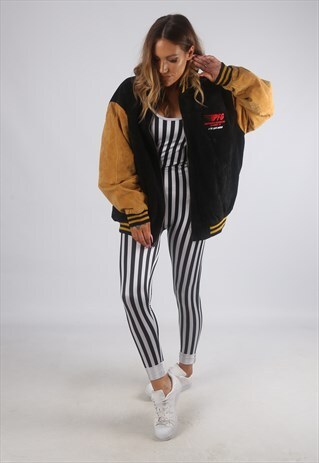 VINTAGE VARSITY SUEDE BOMBER JACKET OVERSIZED UK 18 (72L)