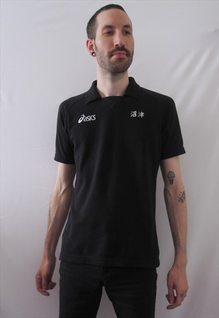 VINTAGE ASICS BLACK POLO SHIRT JAPAN