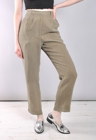 VINTAGE 80S BEIGE CHECK HIGH WAISTED CROPPED TROUSERS