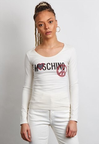 RARE VINTAGE 90'S MOSCHINO WHITE LONG SLEEVE LOGO T-SHIRT
