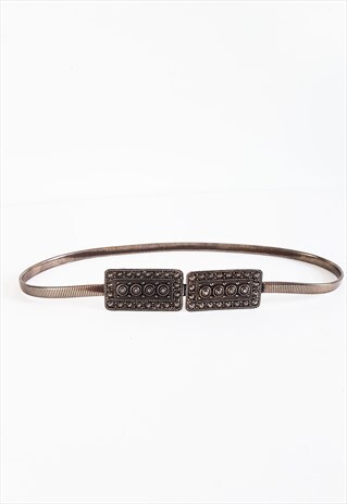 1980S VINTAGE BRONZE METAL SKINNY BELT SIZE 25" BRONZE GOLD