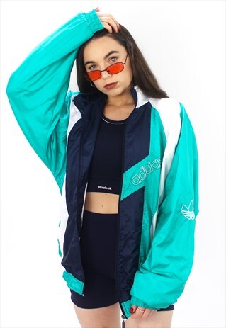 90'S RETRO GREEN & BLUE OVERSIZED TRACK JACKET