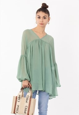 Oversized Blouse in Mint Green with Balloon Sleeve