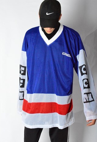 VINTAGE 90S BLUE COLOUR BLOCK CCM MONTREAL HOCKEY JERSEY