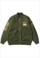 Military patchwork bomber jacket USA winter varsity in green