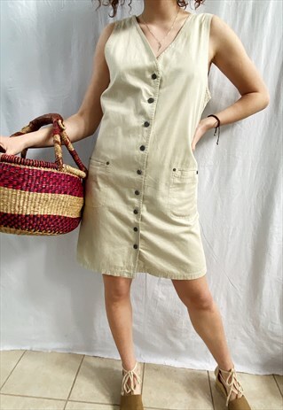 VINTAGE 90S SAFARI PINAFORE NEUTRAL MINI SUMMER DENIM DRESS