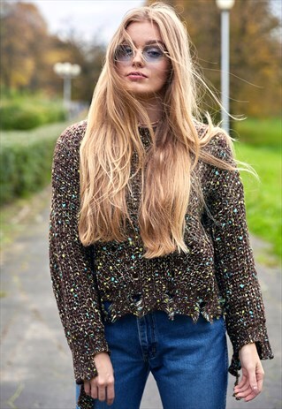 DISTRESSED SPECKLE CABLE KNIT JUMPER