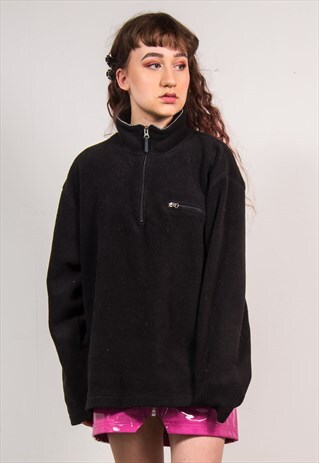 GAP VINTAGE 90'S BLACK FLEECE QUARTER ZIP OVERSIZED JUMPER