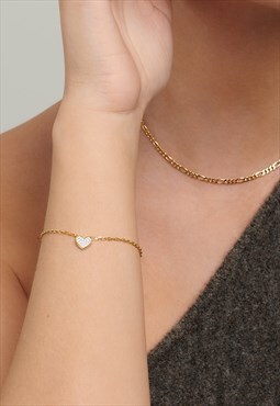 Women's Bracelet With Heart Charm - Gold - 17cm