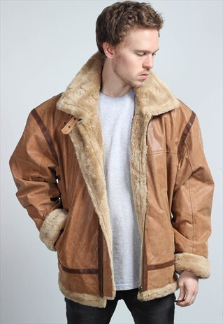 VINTAGE OVERSIZED LEATHER SHERPA JACKET